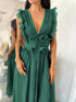 Fashorio Sage / S Ruffle Trim Deep V-Neck Maxi Dress