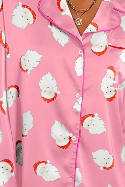 Fashorio Santa Collared Neck Long Sleeve Top and Shorts Lounge Set