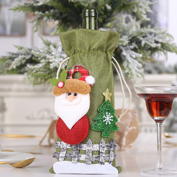 Assorted 2-Piece Christmas Doll Wine Bottle Covers Santa One Size - Fashorio