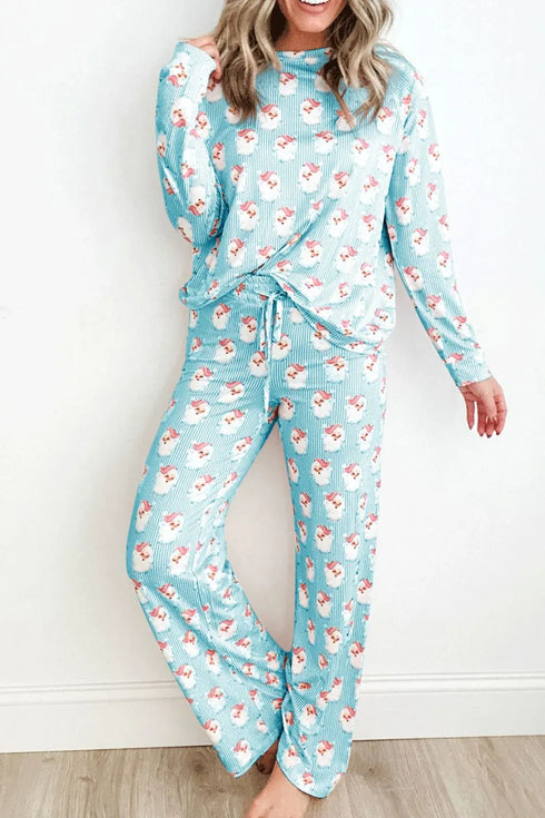 Fashorio Santa Print Long Sleeve Top and Pants Lounge Set