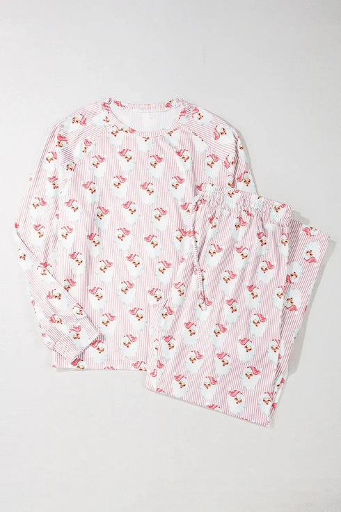 Fashorio Santa Print Long Sleeve Top and Pants Lounge Set