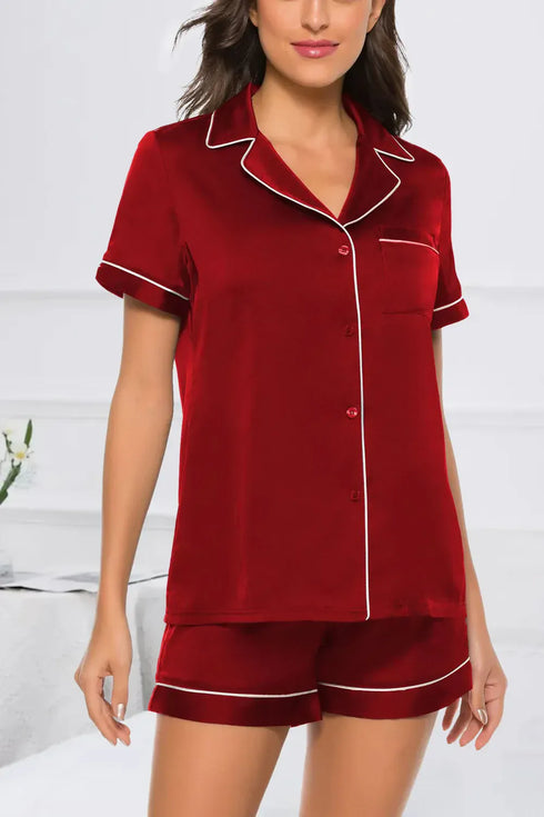 Fashorio Scarlet / S Printed Button Up Short Sleeve Top and Shorts Lounge Set