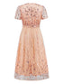 Fashorio Sequin Leaf Embroidery Tie Front Short Sleeve Dress