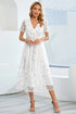 Fashorio Sequin Leaf Embroidery Tie Front Short Sleeve Dress