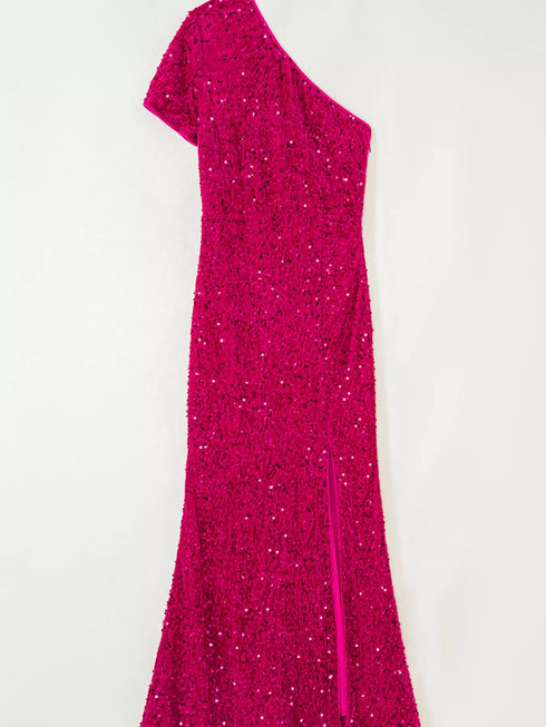 Fashorio Sequin One-Shoulder Dress with High Slit