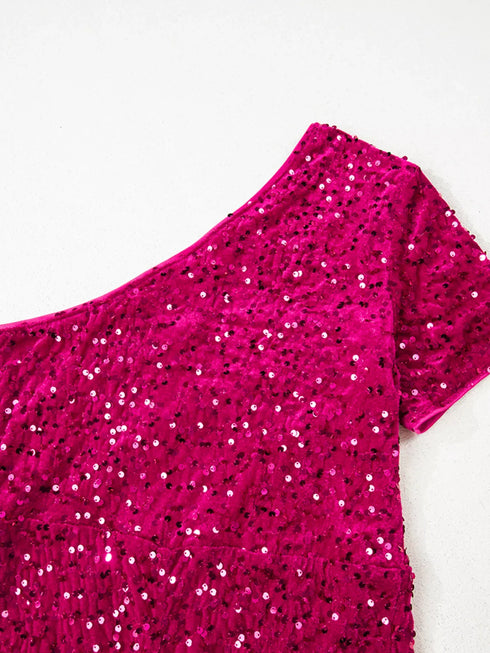 Fashorio Sequin One-Shoulder Dress with High Slit