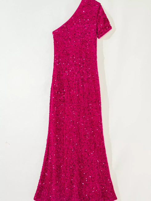 Fashorio Sequin One-Shoulder Dress with High Slit