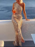Fashorio Sequin One-Shoulder Slit Maxi Dress
