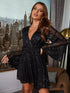 Fashorio Sequin Surplice Long Sleeve Dress
