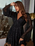 Fashorio Sequin Surplice Long Sleeve Dress