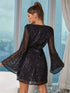 Fashorio Sequin Surplice Long Sleeve Dress