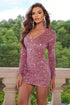 Fashorio Sequin V-Neck Long Sleeve Mini Dress