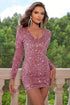 Fashorio Sequin V-Neck Long Sleeve Mini Dress