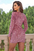 Fashorio Sequin V-Neck Long Sleeve Mini Dress