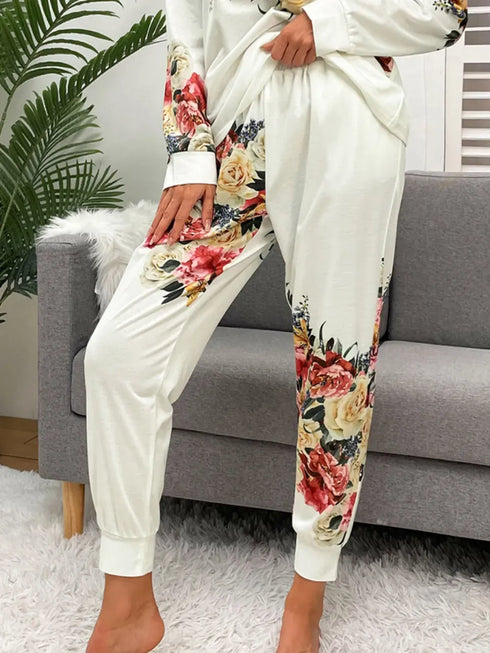 Fashorio Shiny Printed Round Neck Top and Pants Lounge Set