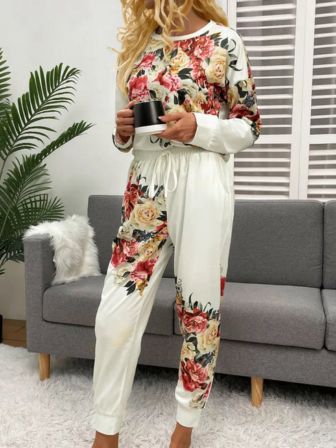 Fashorio Shiny Printed Round Neck Top and Pants Lounge Set