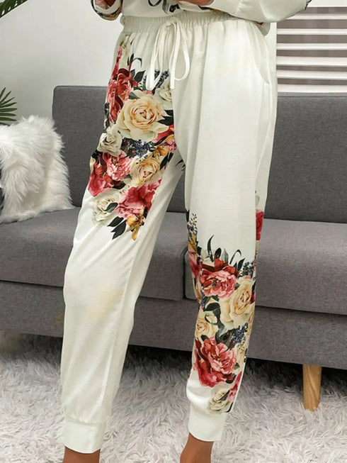Fashorio Shiny Printed Round Neck Top and Pants Lounge Set