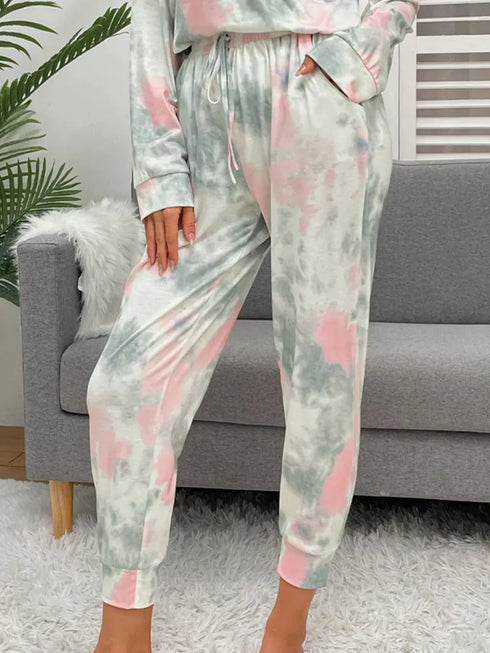 Fashorio Shiny Tie-Dye Round Neck Top and Drawstring Pants Lounge Set