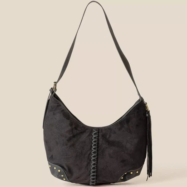 Fame Braided Detail Hobo Shoulder Bag BK One Size - Fashorio