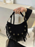Fringe Solid Color Shoulder Bag Black One Size - Fashorio