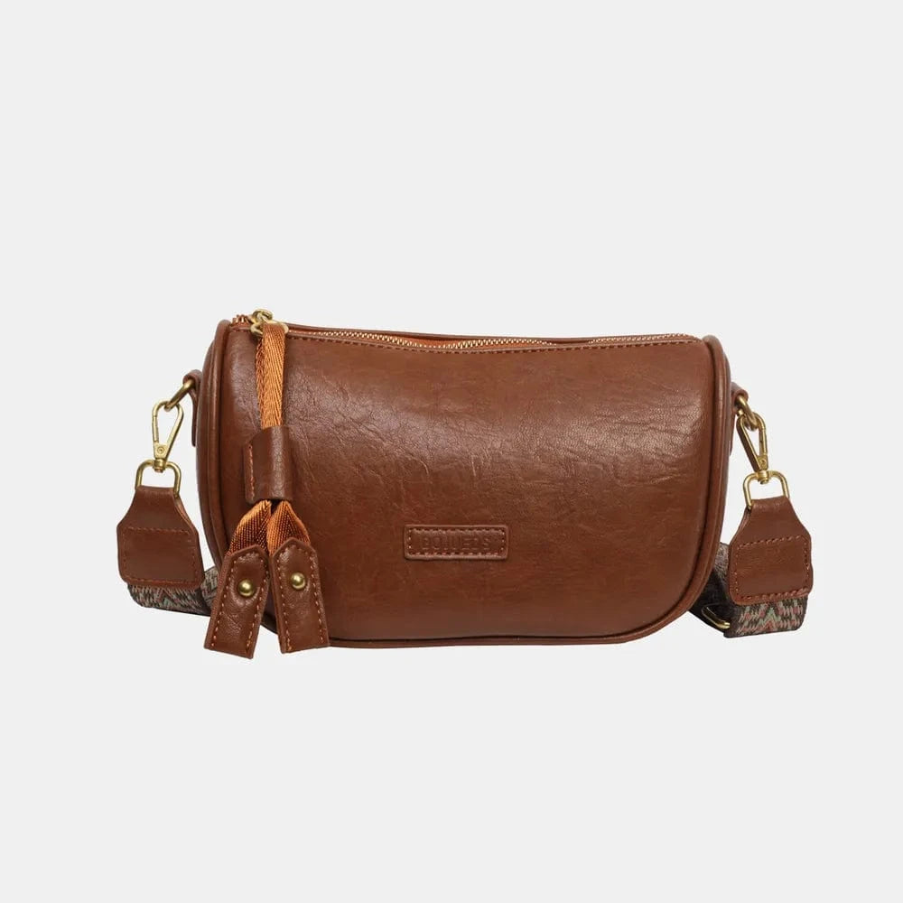 PU Leather Shoulder Bag Brown One Size - Fashorio