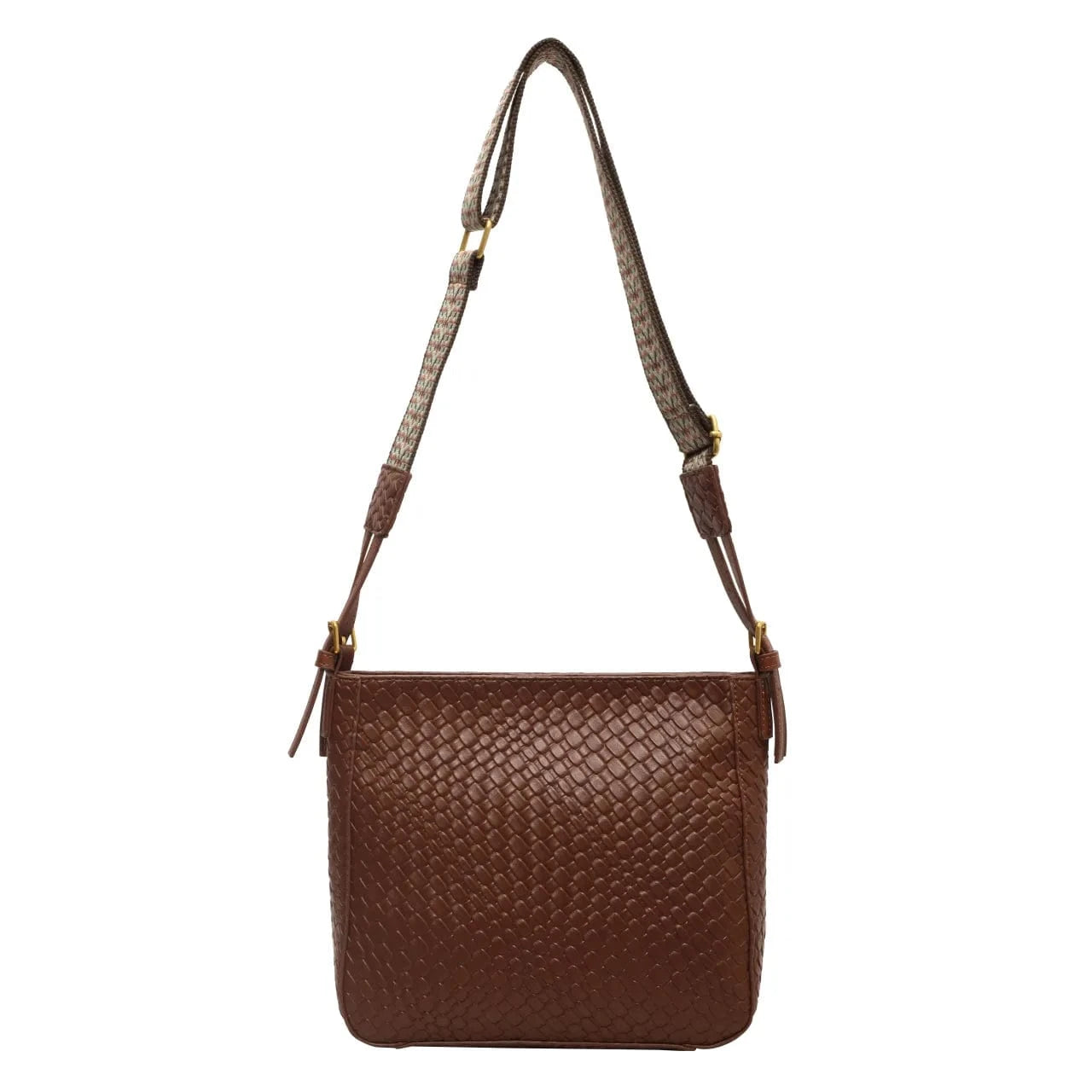 Woven Leather Shoulder Bag with Adjustable Strap Brown onesize - Fashorio