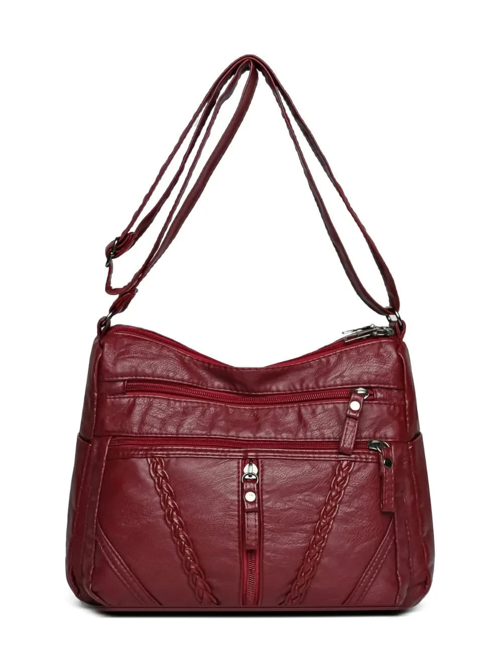 Adjustable Strap PU Leather Shoulder Bag Burgundy One Size - Fashorio