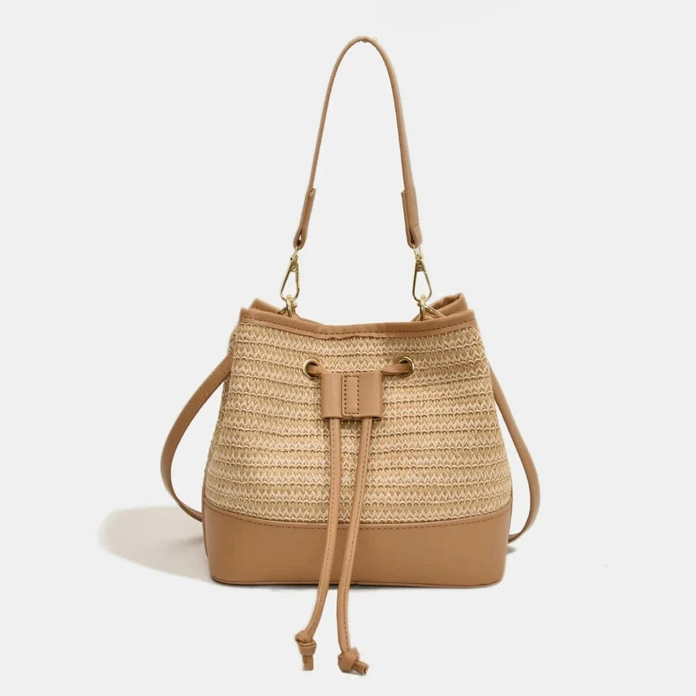 Straw Braided Shoulder Bag Camel One Size - Fashorio