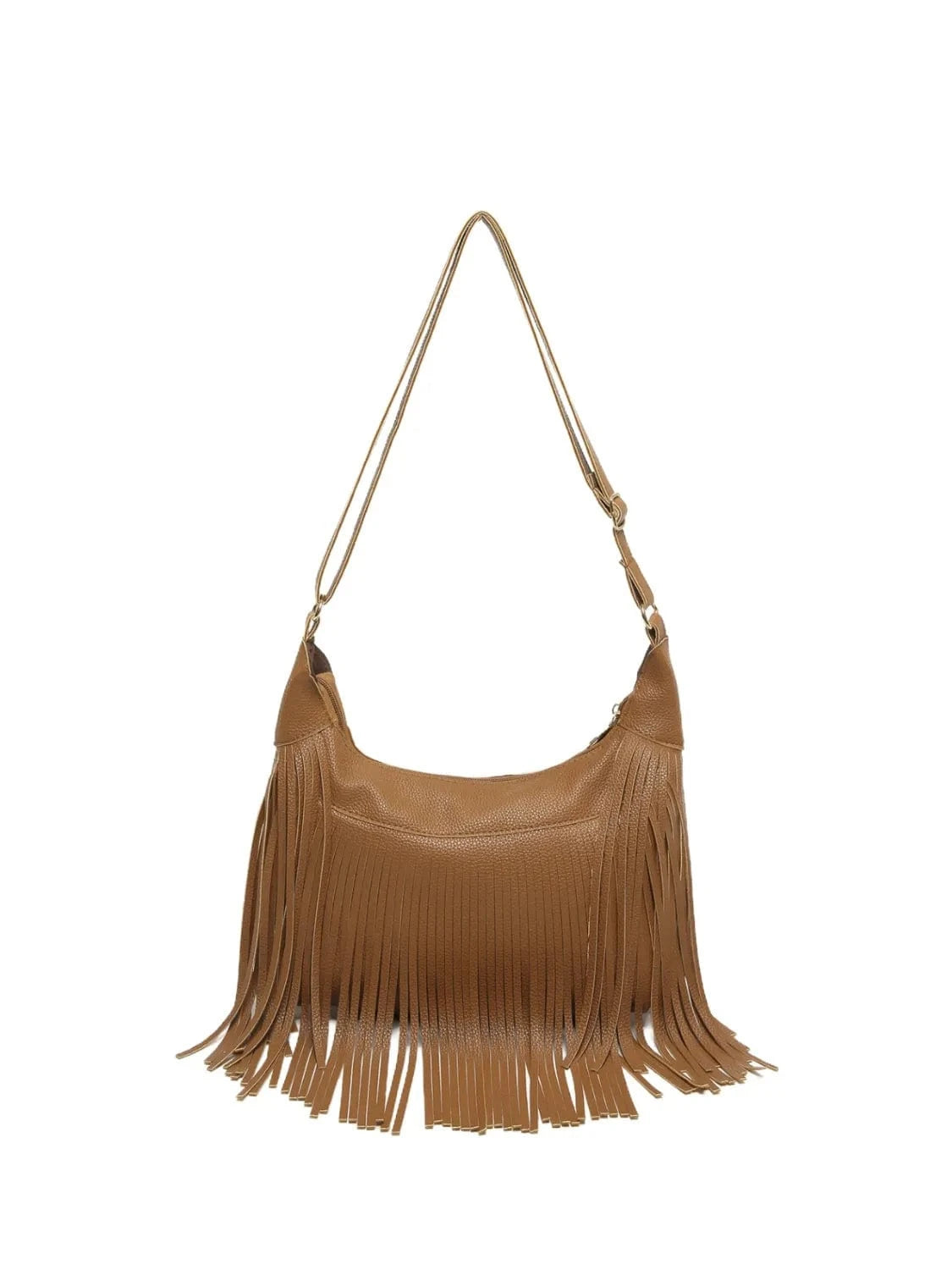Fringe PU Leather Shoulder Bag Caramel One Size - Fashorio