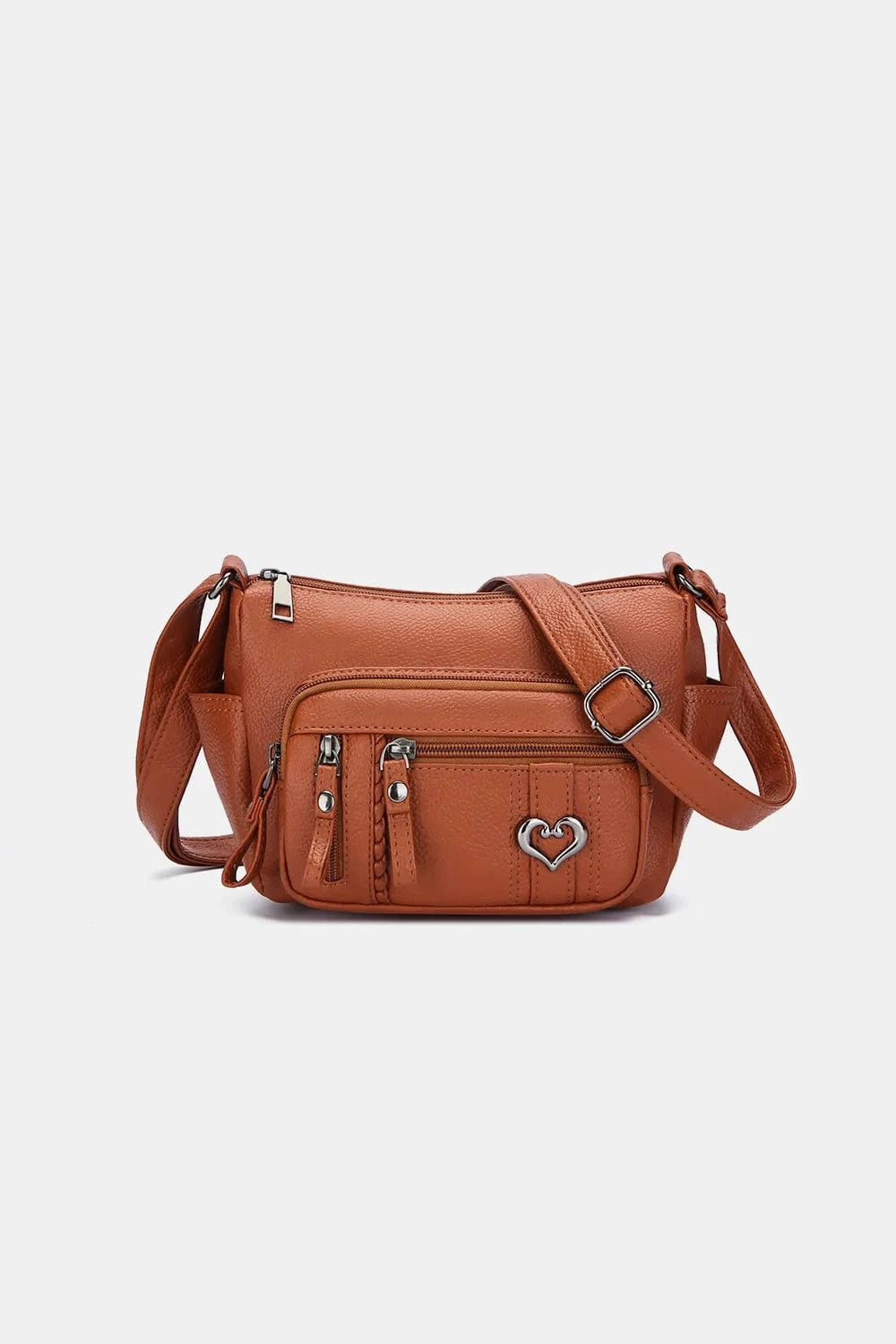 PU Leather Adjustable Strap Shoulder Bag Caramel One Size - Fashorio