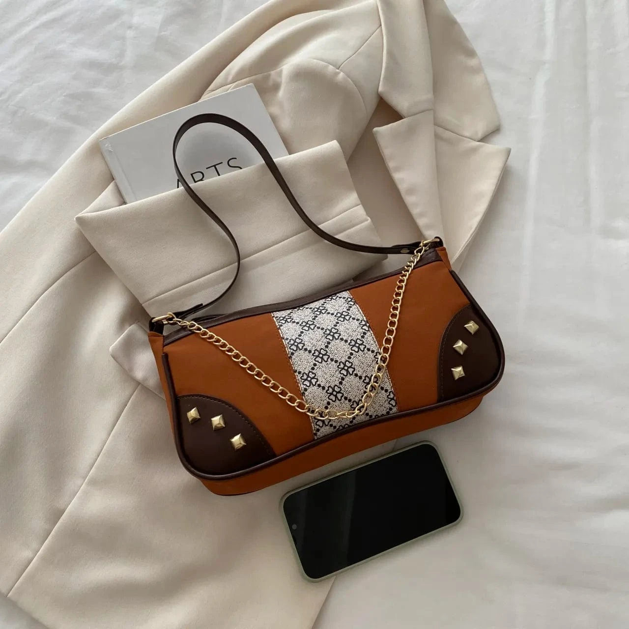 Chain Shoulder Bag with Studded Details - Fashorio