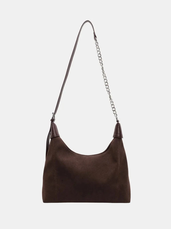 Suede Adjustable Strap Shoulder Bag Coffee Brown One Size - Fashorio