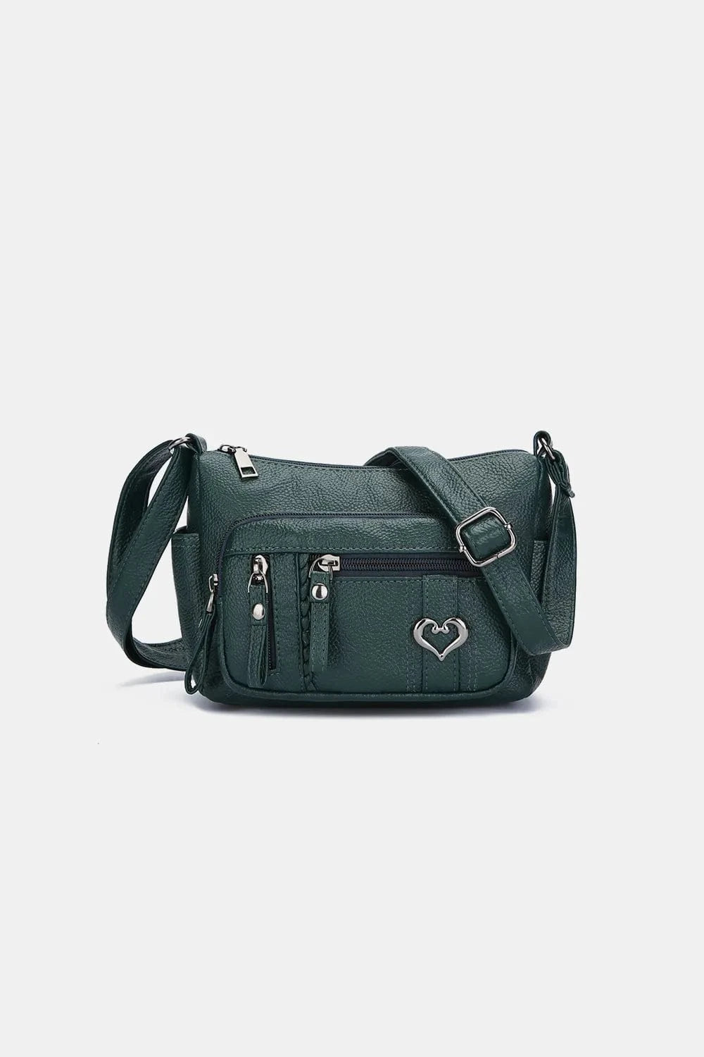 PU Leather Adjustable Strap Shoulder Bag Dark Green One Size - Fashorio