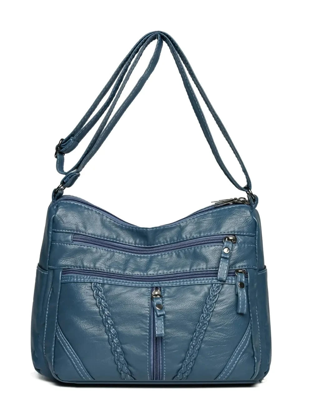 Adjustable Strap PU Leather Shoulder Bag Dusty Blue One Size - Fashorio