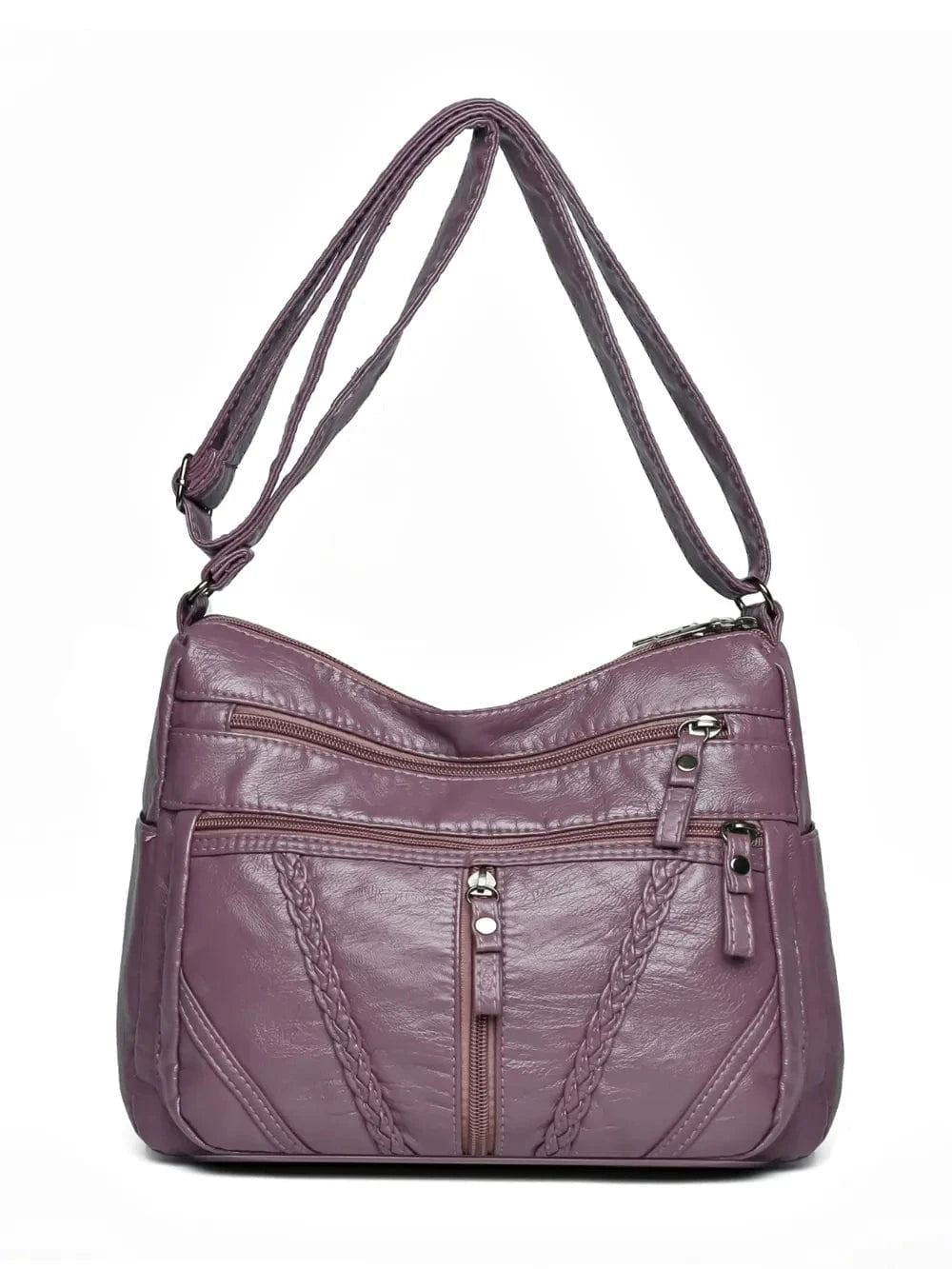 Adjustable Strap PU Leather Shoulder Bag Mauve One Size - Fashorio