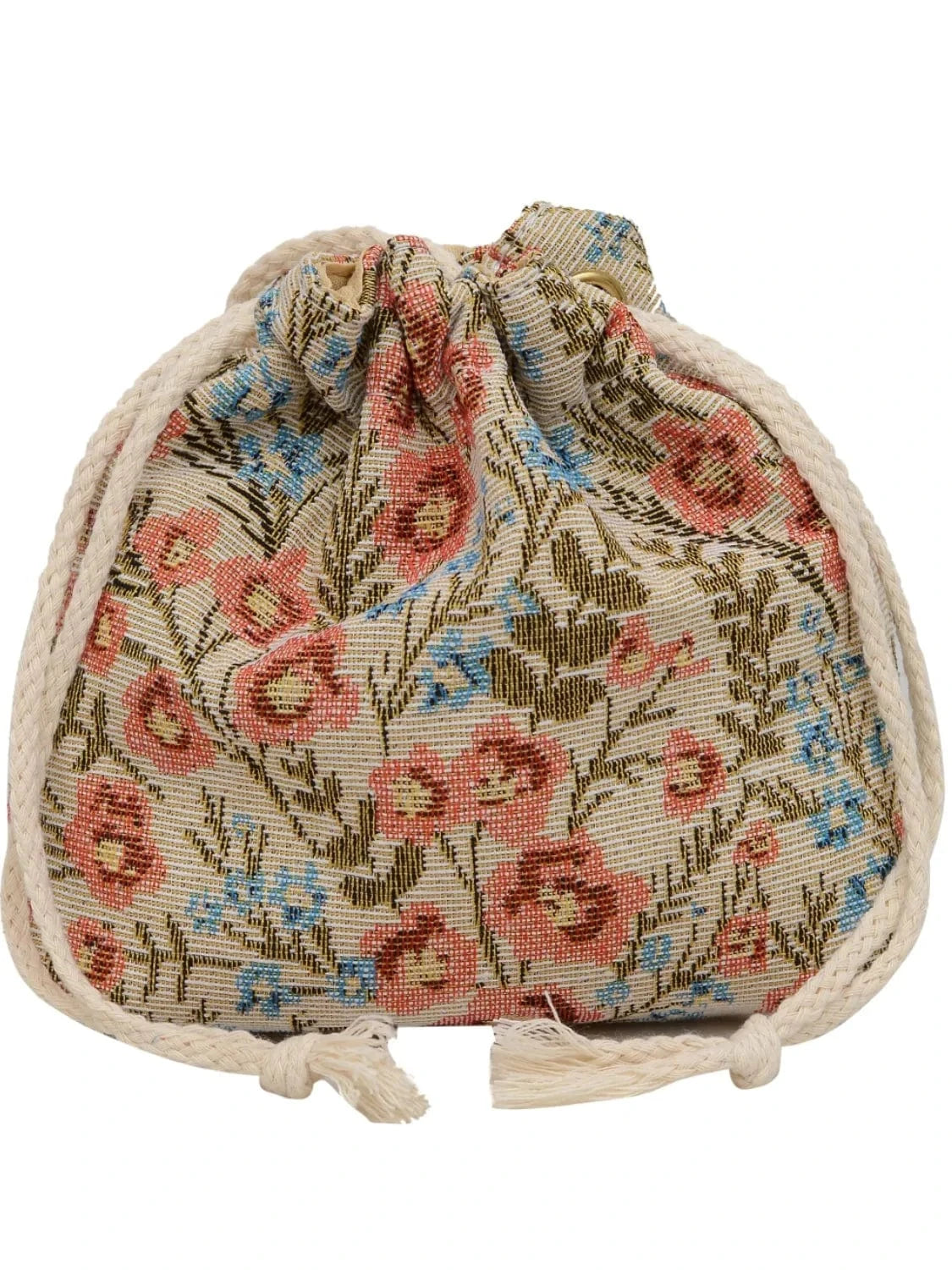 Rope Drawstring Floral Bucket Bag - Fashorio