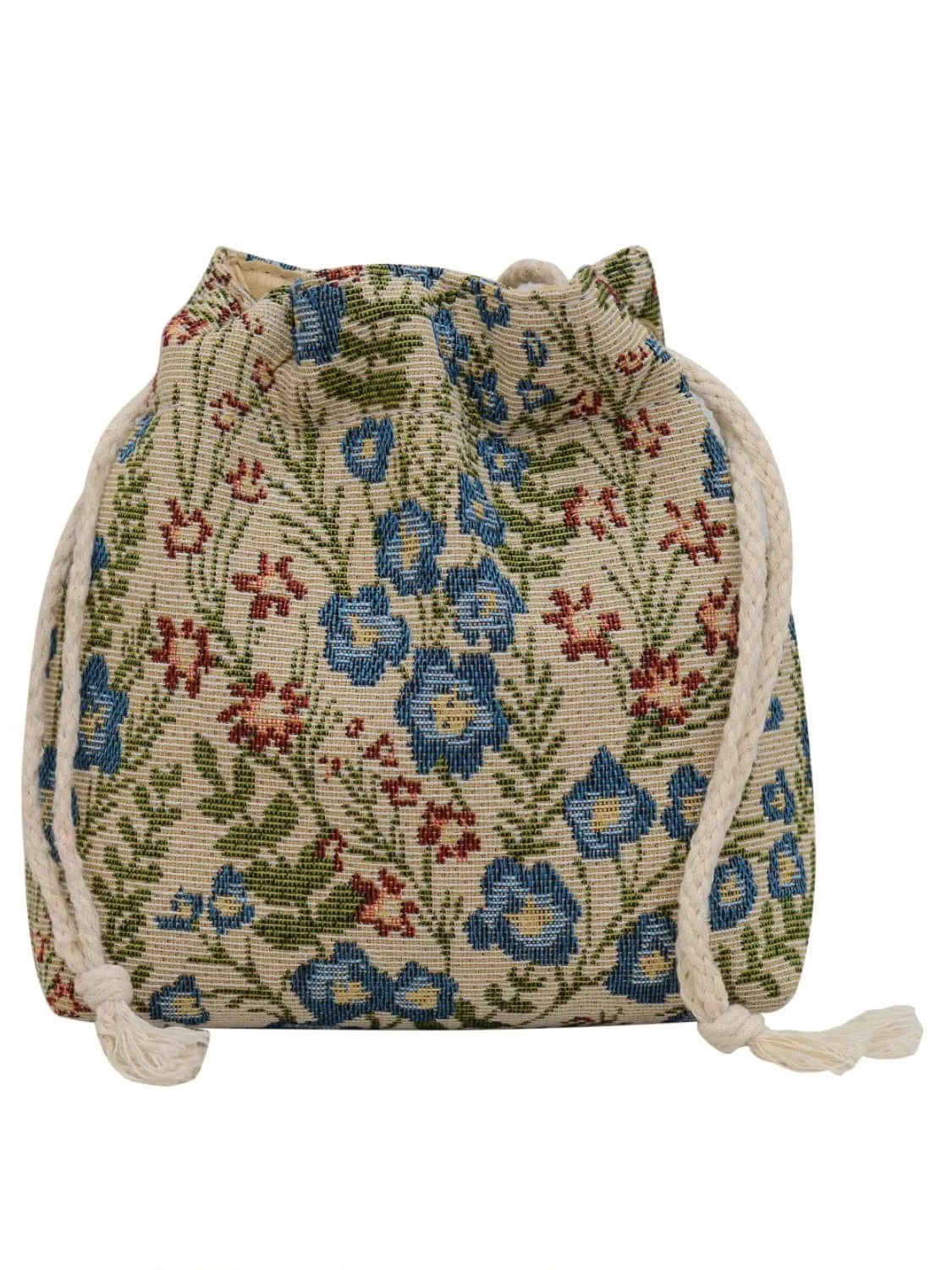 Rope Drawstring Floral Bucket Bag - Fashorio