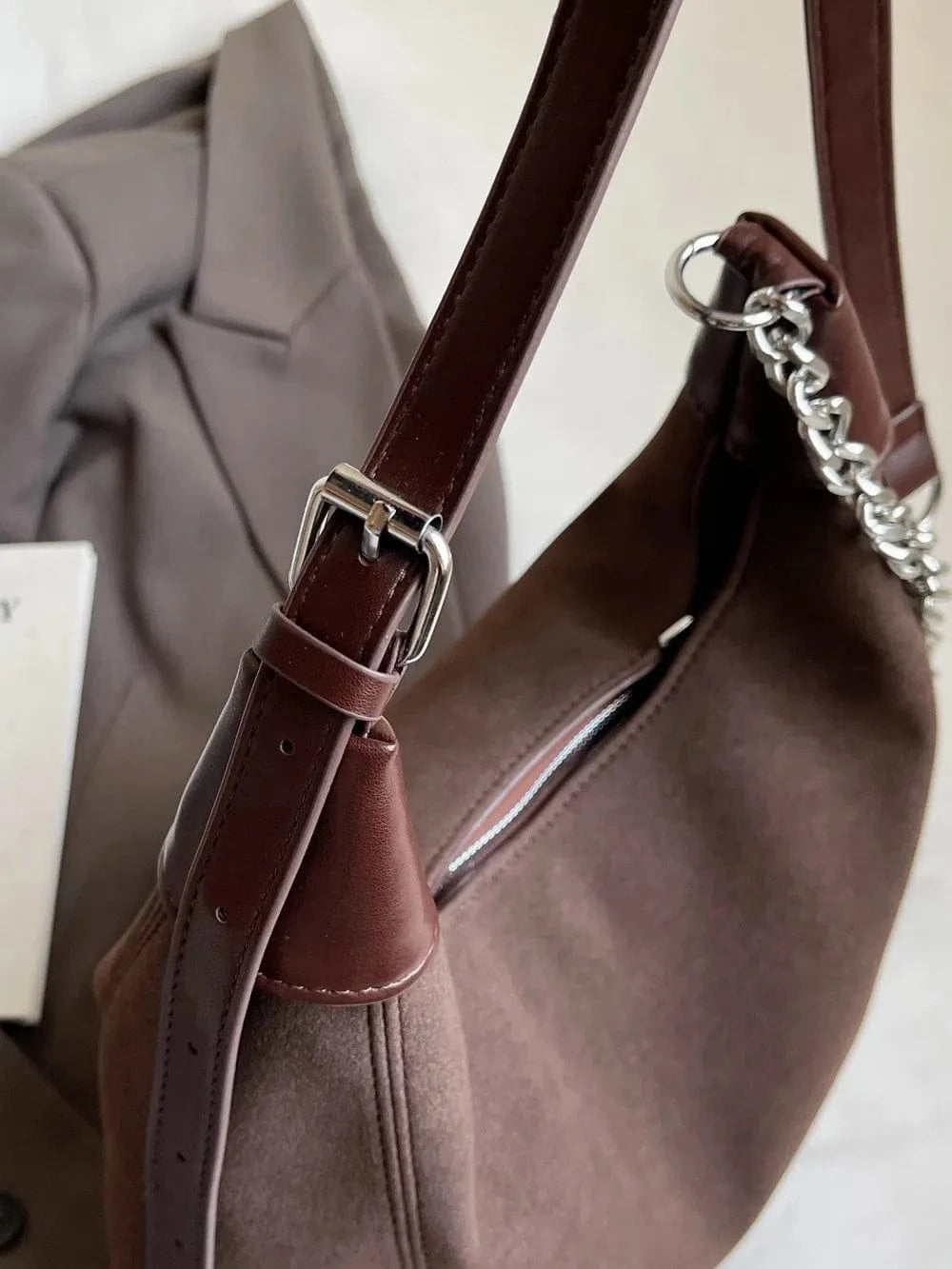 Suede Adjustable Strap Shoulder Bag - Fashorio