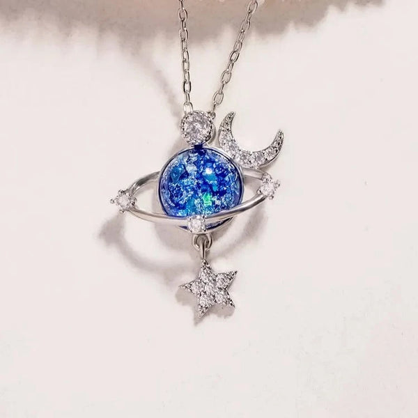 Starry Sky Inlaid Zircon Moon Star Necklace Silver One Size - Fashorio