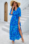 Fashorio Sky Blue / S Devine Printed Tied Half Sleeve Slit Dress