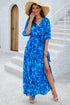 Fashorio Sky Blue / S Devine Printed Tied Half Sleeve Slit Dress