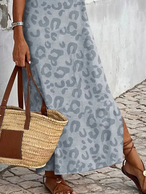 Fashorio Slit Leopard Sleeveless Maxi Dress