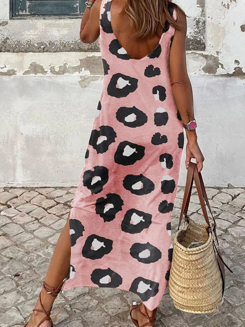 Fashorio Slit Leopard Sleeveless Maxi Dress