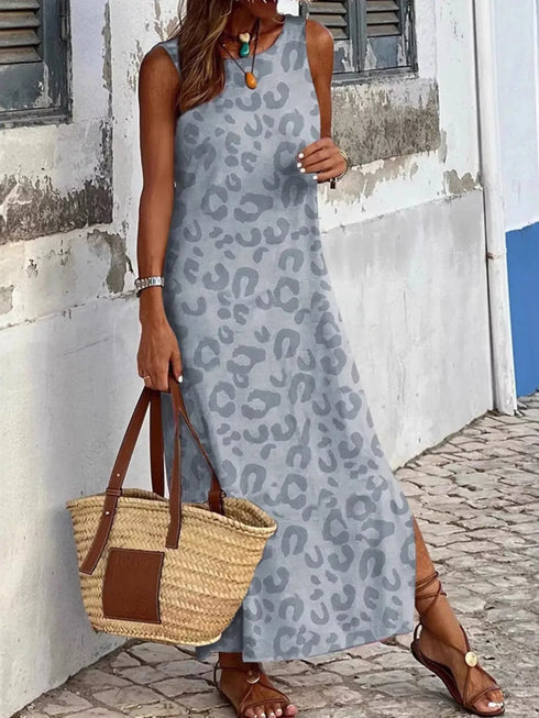 Fashorio Slit Leopard Sleeveless Maxi Dress