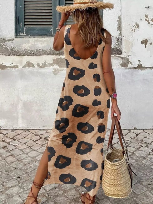 Fashorio Slit Leopard Sleeveless Maxi Dress