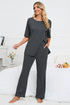 Fashorio Slit Round Neck Top and Pants Lounge Set