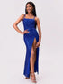 Fashorio Slit Sequin Square Neck Spaghetti Strap Dress