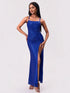 Fashorio Slit Sequin Square Neck Spaghetti Strap Dress