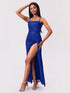Fashorio Slit Sequin Square Neck Spaghetti Strap Dress
