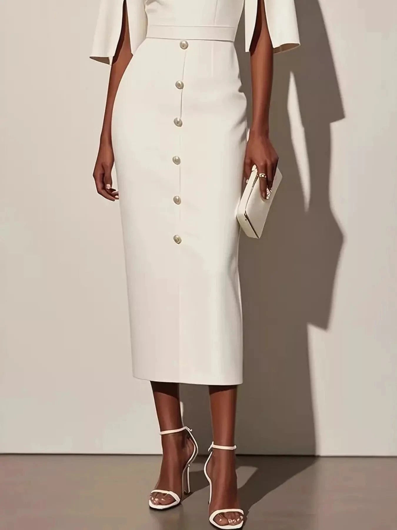 Slit Sleeve Midi Dress with Decorative Button - Fashorio